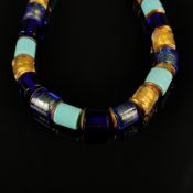 Designer Murano-Kette mit Goldavertin, Silber 925, in 585/14K Gelbgold vergoldet, Gesamtgewicht 90g