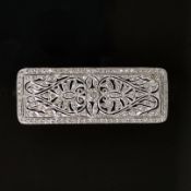 Exklusive Art Deco Brosche, 750/18K Weißgold (getestet), 12,92g, hochrechteckig als Anhänger zu tra