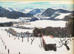 Arnold Balwé (1898-1983), Alpenvorland im Winter, signiert, rückseitig bez., Öl/Lwd., 72 x 99 cm