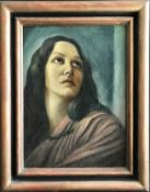 Alfons Klühspies (1899-1975), Frauenportrait: eine Dame, vielleicht Maria, mit dunklen Haaren blickt