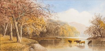 Cornelius Pearson [1805-1891]- Upland lake scene, figures in the foreground,