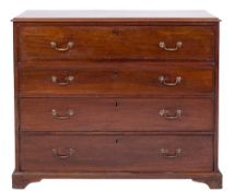 A George III mahogany secretaire chest:, with a rectangular moulded top,