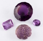 Four unset amethysts,: the vari cut amethysts, approximately 125.00 carats total.