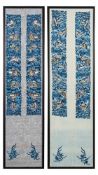 Two pairs of late 19th Century Chinese embroidered cuffs: decorated with butterflies amongst
