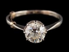 A diamond single stone ring,: the old European cut diamond estimated to weigh 1.