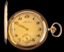 Royal Mercedes, a 14 carat gold pocket watch,: the engraved dial with Arabic numerals,