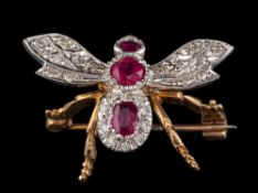 A 9 carat gold ruby and diamond bug brooch,