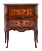 A 19th Century French rosewood, kingwood, floral marquetry and gilt metal mounted bombe commode:,