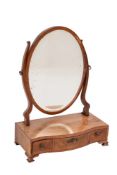 A mahogany and chequer inlaid serpentine fronted swing frame platform toilet mirror:,
