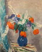 * Philip Naviasky [1894-1984]- Still life; poppies, lupins and cut flowers in a blue vase,