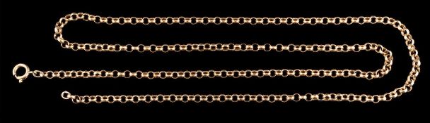A belcher link necklace,: with a ring bolt clasp, stamped 375, 71.5cm long, 21g.