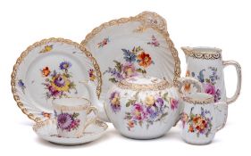 A Nymphenburg part tea service: of spiral moulded form,