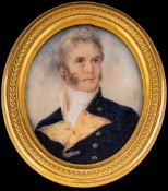 English School early 19th Century- A miniature portrait of a naval captain,:- bust-length,