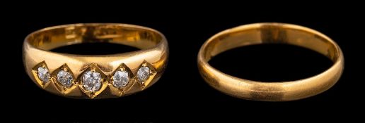 A diamond ring,: set with five old cut diamonds,