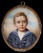 English School Circa 1905- A miniature portrait of a boy in sailor suit,:- head and shoulders,