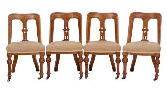 A set of four Victorian oak side chairs in Aesthetic Movement style, circa 1880,