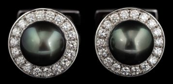 A pair of Tahitian cultured pearl and diamond cufflinks,