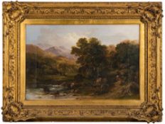 English School Circa 1850 - Upland river landscape,
