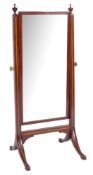 An Edwardian mahogany and inlaid swing frame cheval mirror:, crossbanded in satinwood,