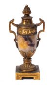 A late 19th century Blue John and ormolu mounted urn: of neo-classical outline,