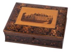 A 19th century Tunbridge ware work box by Henry Hollamby: the shallow domed and hinged lid