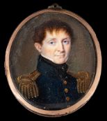 French School early 19th Century- A miniature portrait of a naval Captain,