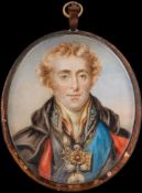 English School 19th Century- A miniature portrait of The Duke of Wellington,:- head and shoulders,
