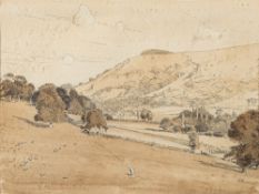 * Charles Knight [1901-1990]- Chanctonbury Ring,:- pen, ink and wash drawing, signed with initials,