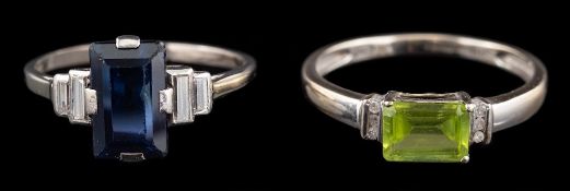A 9 carat gold peridot and diamond ring,