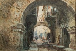 Alfred Leyman [1856-1933]- Scene in The Roman Ghetto,:- signed bottom left watercolour, 35 x 52cm.