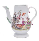 A rare Derby 'chinoiserie' coffee pot: of pear shape with scroll handle and acanthus moulded spout,