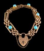 A late Victorian gold and turquoise bracelet,