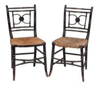A pair of Regency ebonised simulated bamboo occasional chairs:,