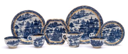 A group of Caughley blue and white porcelain: with fluted rims,