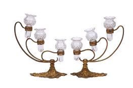 A pair of 19th century ormolu three-branch vases: of tiered form,