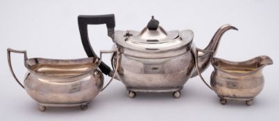 A George V silver three-piece tea service, maker Barker Brothers, Chester,