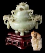 A Chinese jade censer and cover,