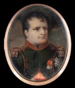 French School 19th Century- A miniature portrait of Napoleon,:- head and shoulders,