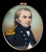English School early 19th Century- A miniature portrait of a naval officer,:- head and shoulders,
