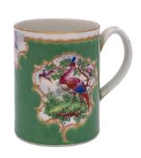 A First Period Worcester cylindrical mug: with grooved loop handle,