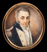 English School early 19th Century- A miniature portrait of a naval officer,:- bust-length,