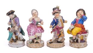 A group of four Meissen figures of children: comprising a pair after M.V.