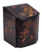 A chinoiserie decorated tea caddy: of rectangular outline,