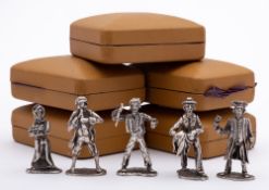 A set of five hallmarked sterling silver miniature figures 'Street Characters',