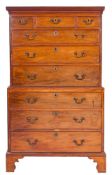 A George III mahogany chest on chest:, the upper part with a moulded cornice,