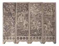 A set of four Chinese silver plaques: in the form of a miniature screen,