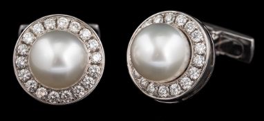 A pair of South Sea cultured pearl and diamond cufflinks,