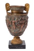 A bronze and gilt metal mounted neo-classical style vase: decorated with bacchanalian dancers,