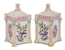 A pair of Meissen neo-classical cabinet cups and covers: each of square section with corinthian
