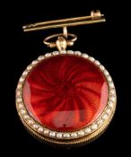 A gold, enamel and seed pearl fob watch:,